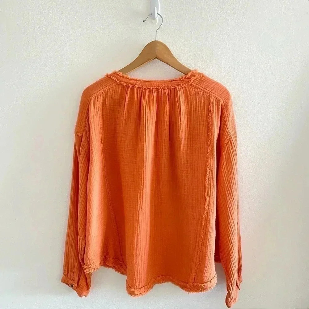 Free People Moving Mountains Oversized Shirt Long Sleeve Raw Hem Size S NWT - Picture 6 of 9
